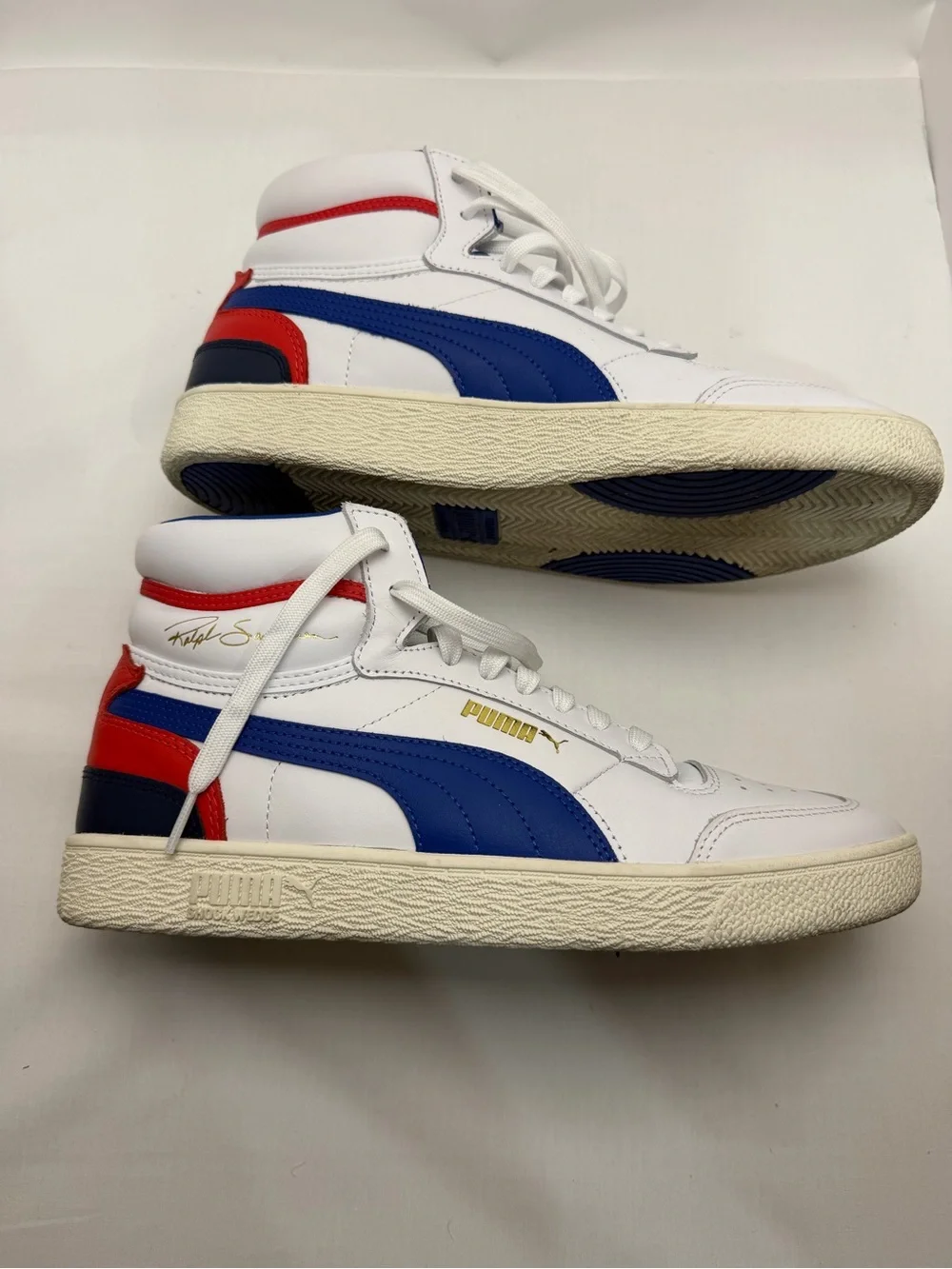 Puma Men's White High-Top Sneakers with Blue and Red Accents